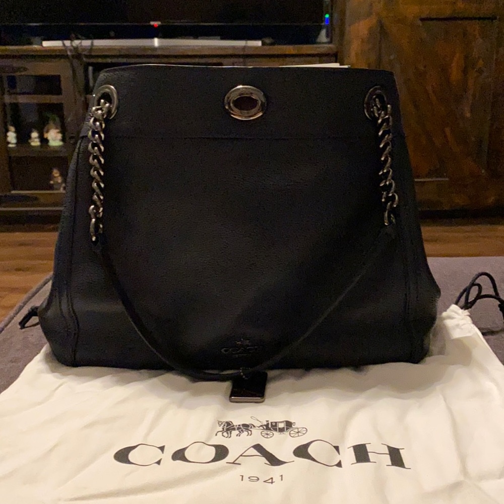 Coach Navy Leather Shoulder Bag